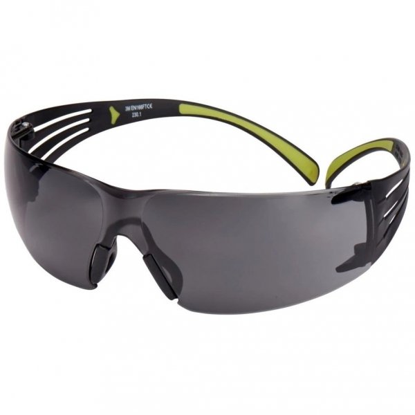 Okulary ochronne 3M SecureFit 400, czarno/zielone oprawki, powłoka odporna na zarysowanie/zaparowanie, szare soczewki, SF402AS/AF-EU