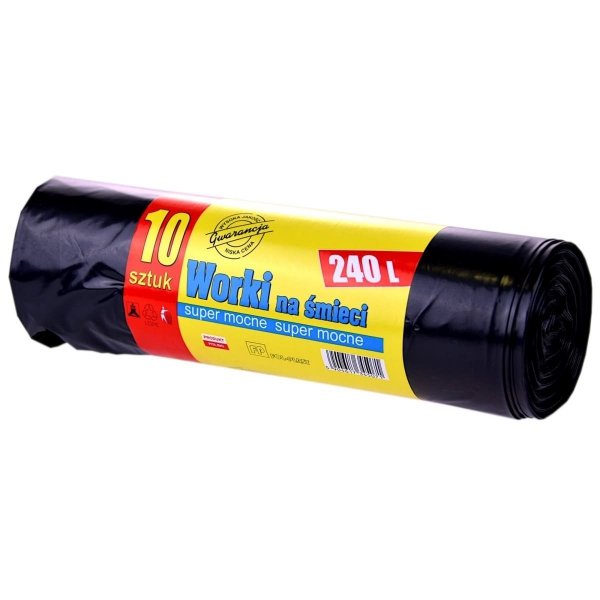 Worki na śmieci LDPE, czarne, 240L, mocne