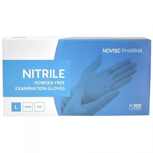 Rękawice nitrylowe bezpudrowe Novisc Pharma, niebieskie, r. L - 100 szt.