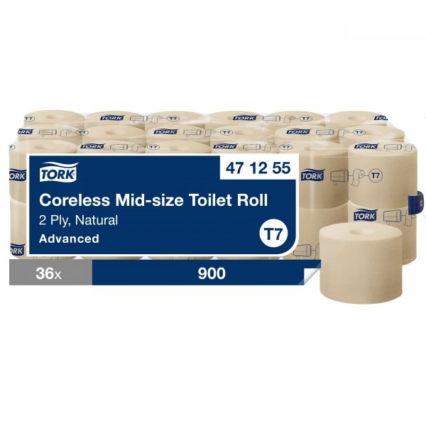 Papier toaletowy bez gilzy Tork Mid-size Advanced T7, 2-warstwowy, naturalny, 103.5m, 36 rolek [471255]