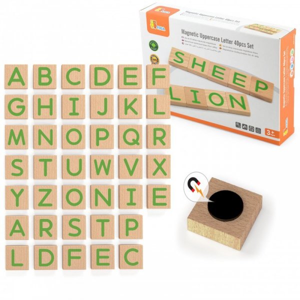 Zestaw Drewnianych Magnetycznych literek 40 elementów - VIGA Toys