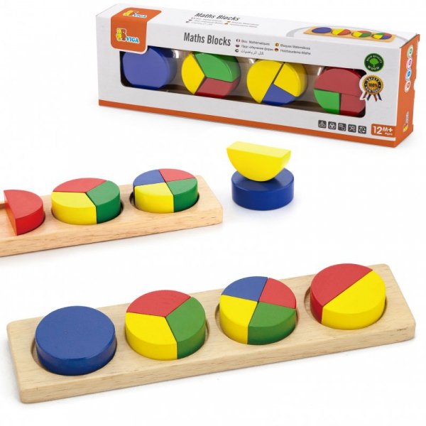 Drewniana Układanka  Klocki Matematyczne Ułamki 11 Elementów - Viga Toys