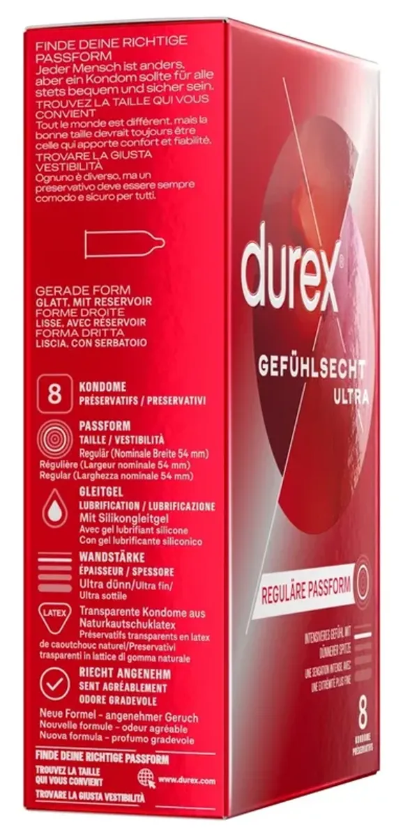Durex - Prezerwatywy Lateksowe 20% Cieńsze Gefühlsecht Ultra 8 szt