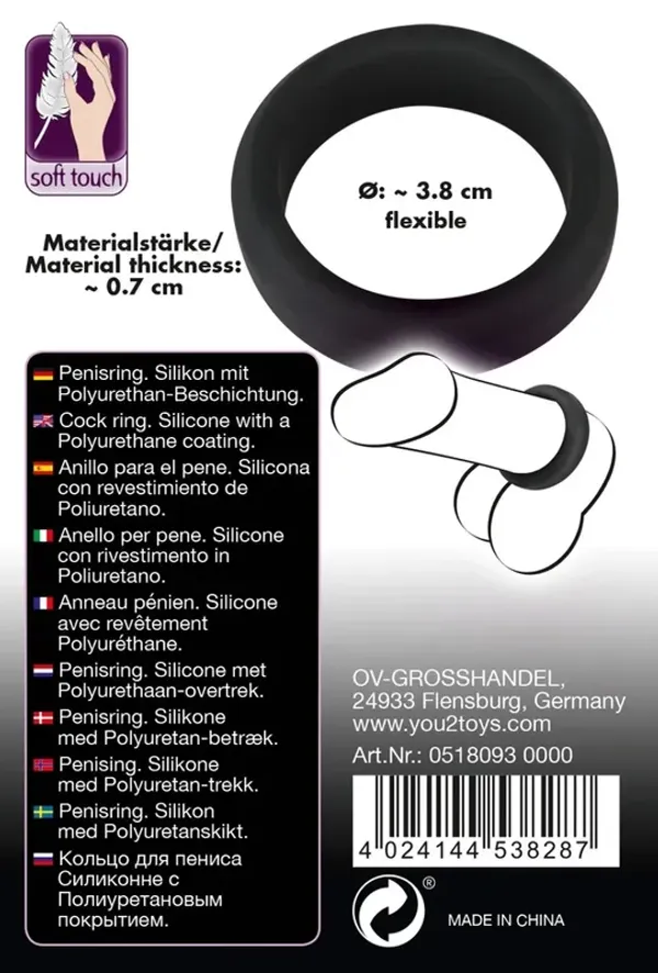 Black Velvets pierścień anatomiczny duży 3,8 cm czarny silikonowy