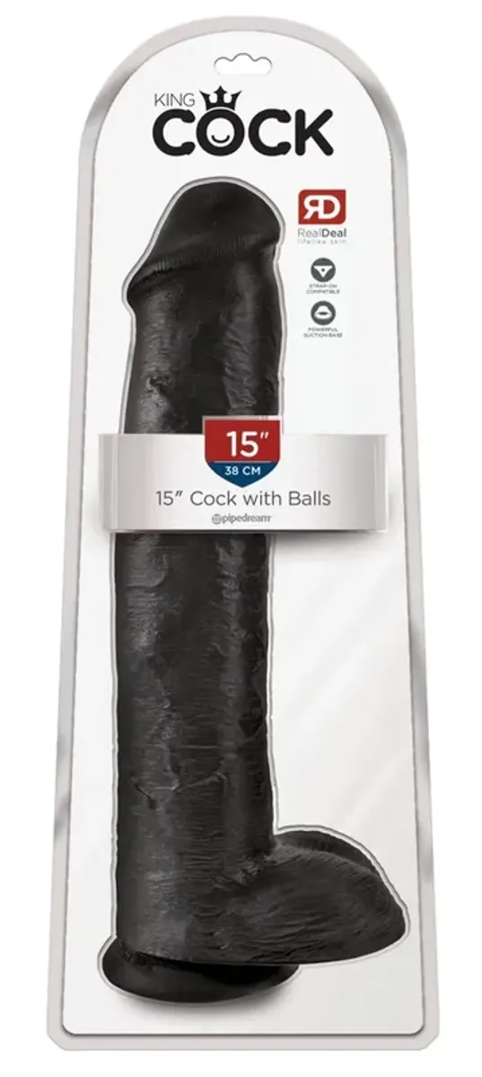 King Cock Duży Model Anatomiczny z Przyssawką 38 cm Czarny PVC