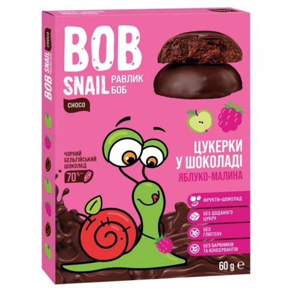 Bob Snail jabłko-malina w ciemnej czekoladzie Bob Snail, 60g