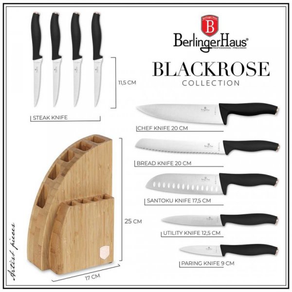 ZESTAW NOŻY BERLINGER HAUS BH-2760 BLACK ROSE W BLOKU BAMBUSOWYM