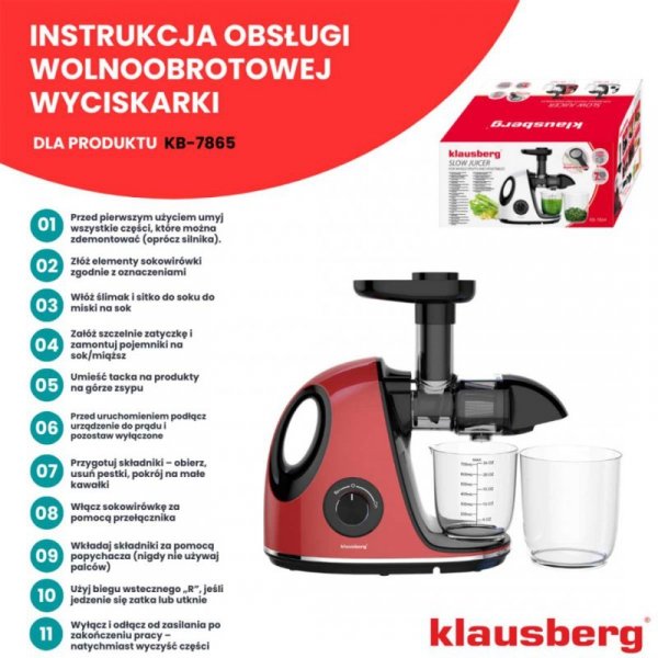 SOKOWIRÓWKA WYCISKARKA WOLNOOBROTOWA KLAUSBERG KB-7865