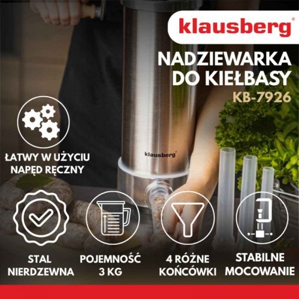 RĘCZNA NADZIEWARKA DO KIEŁBASY 3kg KLAUSBERG KB-7926 PIONOWA