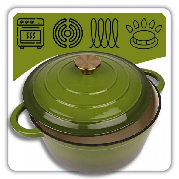 EMALIOWANY GARNEK ŻELIWNY 24cm 4L HAGE OLIWKOWY