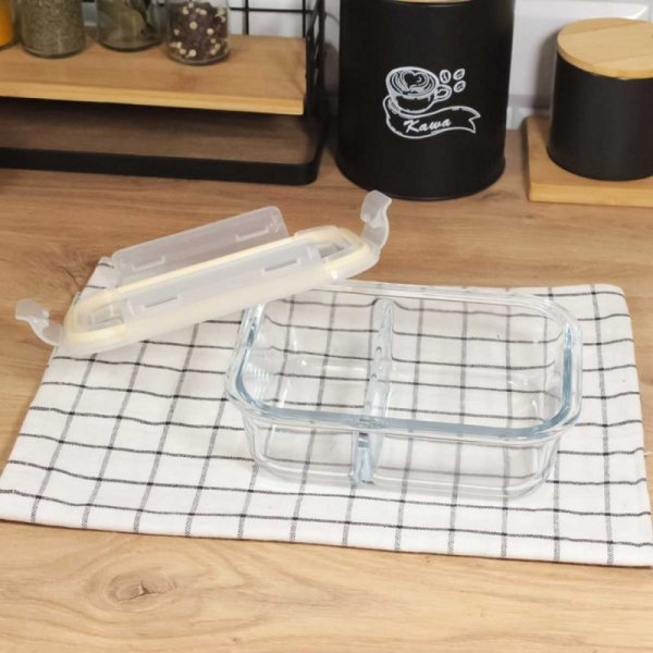 SZKLANY POJEMNIK 1000ml LUNCH BOX Z PRZEGRODĄ SZCZELNY 5623