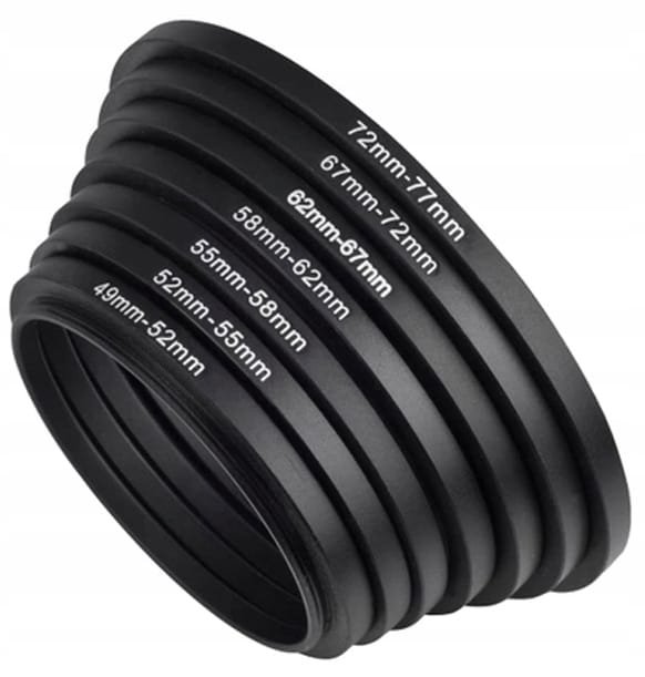 Komplet redukcji filtrowych 49 52 55 58 62 67 72 mm STEP UP ZESTAW 7szt+1