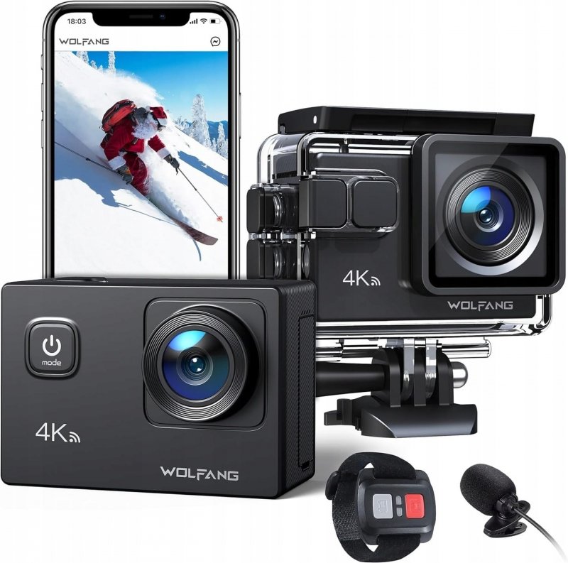 Kamera Sportowa WOLFANG GA100 HD 4K 20MP WiFi EIS Wodoodporna + Akcesoria