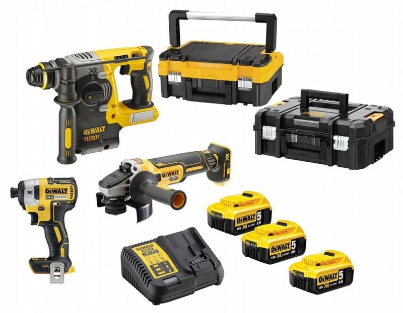 SZLIFIERKA ZAKRĘTARKA MŁOTOWIERTARKA Zestaw narzędzi AKU 18V 3x5,0Ah DeWALT