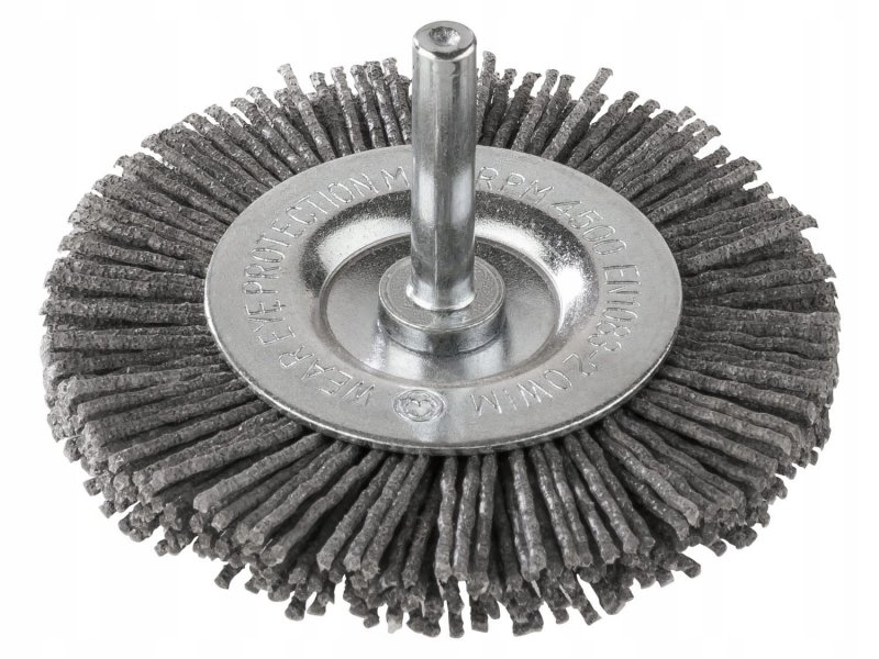 SZCZOTKA DRUCIANA NYLONOWA Ø 75 mm Z TRZPIENIEM 6 mm ZESTAW -- 10 SZTUK --
