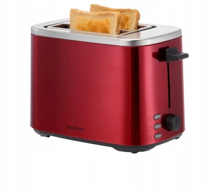 Toster podwójny 850W funkcja rozmrażania czerwony NOWOCZESNY DESIGN