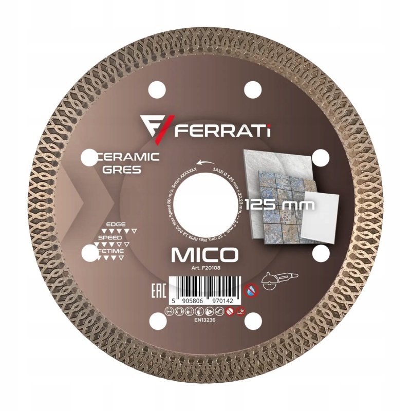 FERRATI MICO Tarcza Diamentowa Tnąca GRES Ø125mm x 22,23mm - Wysoka Jakość!