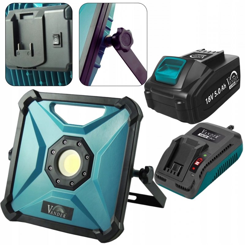 VANDER Lampa LED Akumulatorowa Warsztatowa 18V 5,0Ah 20W – Przenośna 1,5kg