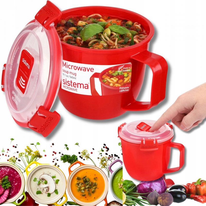 Kubek pojemnik na żywność zupę SISTEMA do mikrofalówki 565ml CZERWONY