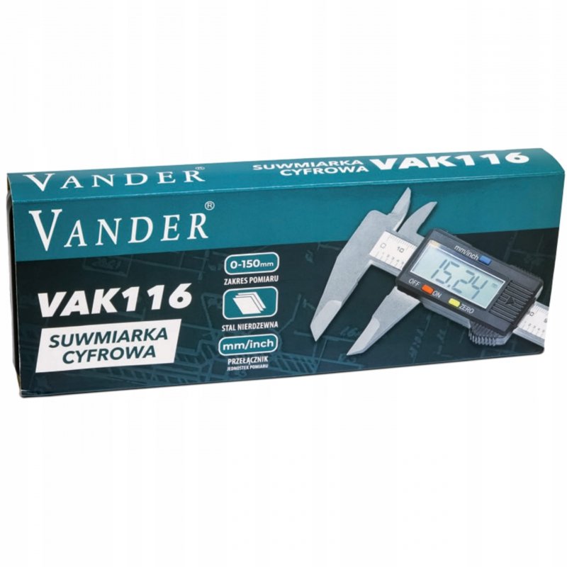Suwmiarka elektroniczna cyfrowa LCD stal nierdzewna 150mm 1,5V LR44 Vander
