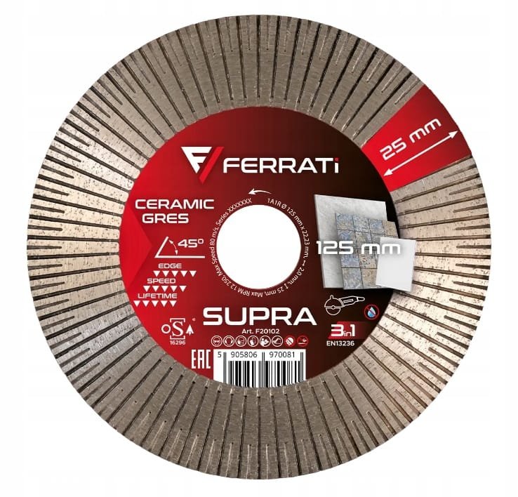 FERRATI Tarcza Diamentowa 3w1 Supra 125mm x 22,23mm - Cięcie i Szlifowanie!