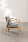 Komfortowy fotel Cairo z poduchą - drewno brzozowe, ratan, jasnoszare poduszki