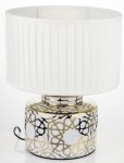 Lampa stojąca stołowa z białym abażurem i ceramiczną podstawą
