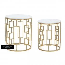 Komplet złotych stolików okrągłych imitacja marmuru glamour TWINS 