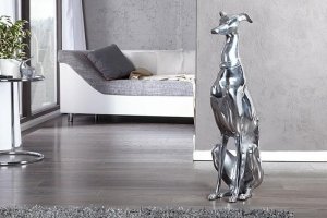 Figura siedzącego psa w kolorze srebrnym 70 cm - aluminium