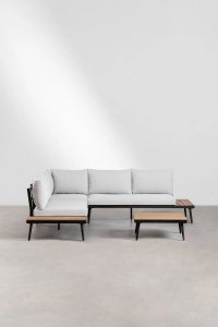 Zestaw mebli ogrodowych Karen sofa kanapa i stolik na taras z aluminium drewna  i poliestru