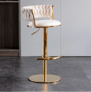 Wytworny złoty hoker obrotowy i regulowany stołek do baru Rotterdam złoty z podnóżkiem  białe siedzisko