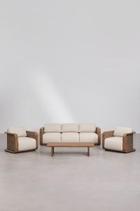 Zestaw Ogrodowy Z Sofą 3-Osobową, 2 Fotelami I Stolikiem Kawowym Z Drewna Akacjowego Noira