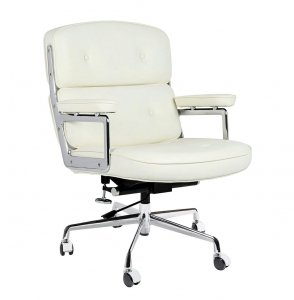 Fotel biurowy biały - włoska skóra naturalna, aluminium