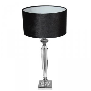 Srebrna lampa stołowa z czarnym abażurem