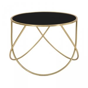 Ekskluzywny designerski stolik kawowy pomocniczy złoty z czarnym blatem 
