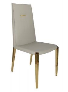 Wysokie klasyczne proste krzesło beżowe na złotych nogach do jadalni
