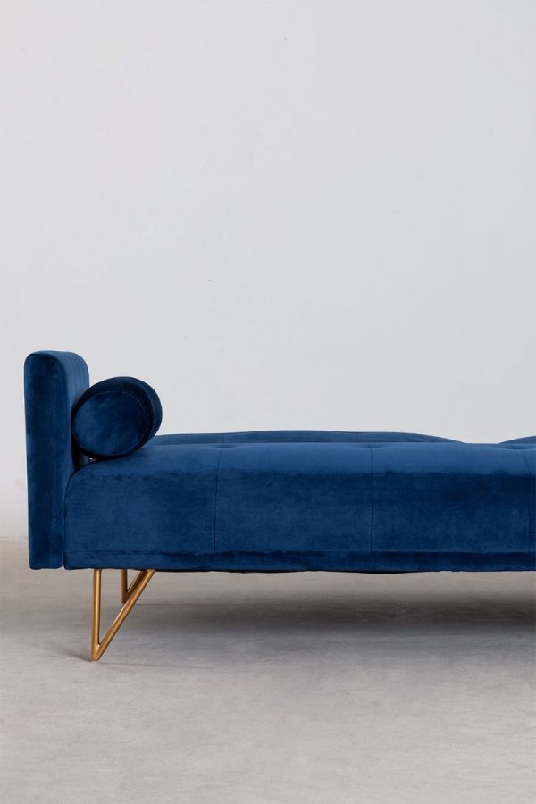 3-osobowa sofa do salonu rozkładana z funkcją spania z aksamitu niebieska na metalowych nóżkach