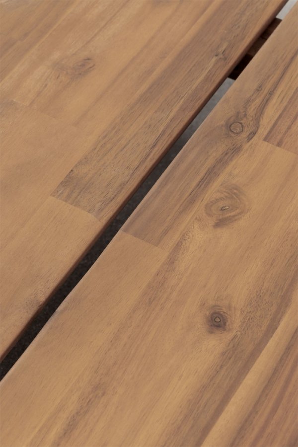 zestaw ogrodowy Brina –SKLUM - drewniana sofa modułowa z pufą i stolikiem kawowym – kremowe poduszki, drewno akacjowe – Bellissima Casa