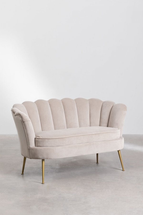 Nowoczesna sofa Keiko do salonu lub poczekalni w stylu glamour-złote nogi brąz pszeniczny