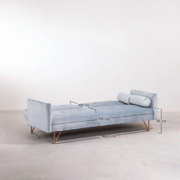 3-osobowa sofa do salonu rozkładana z funkcją spania z zielonego aksamitu na metalowych nóżkach
