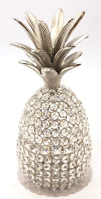 Dekoracyjna figurka srebrnego ananasa z kryształkami - Wytworna ozdoba dla salonu pełnego elegancji