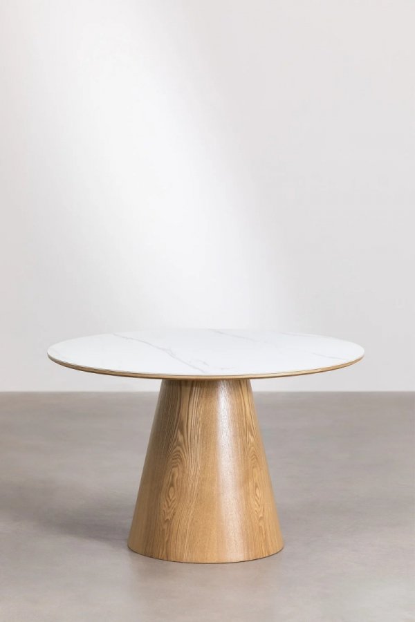 Okrągły Stół Do Jadalni Aura Ø120 Cm, Elegancki Drewniany Stół Z Fornirem Ceramicznym Idealny Do Nowoczesnych Wnętrz