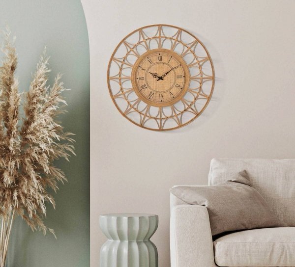 Rattanowy Zegar Ścienny Parma 76 cm Do salonu Boho
