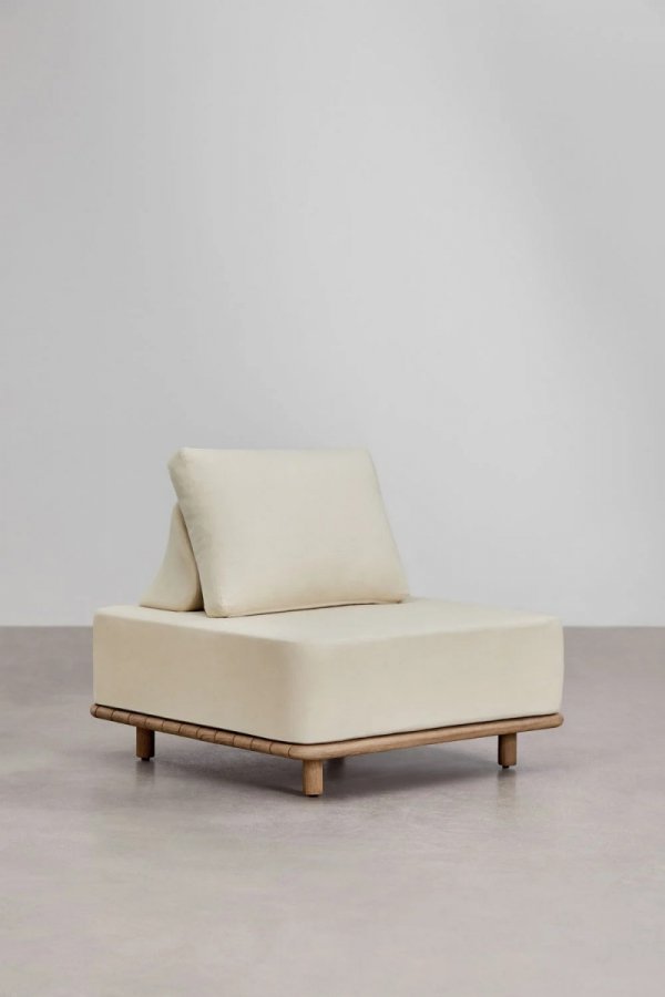 Modułowa sofa ogrodowa Portet z tapicerką Gardenia Biel i drewnianym stolikiem 95x95 cm