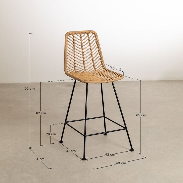 Zestaw 2 Wysokie Krzesło Barowe Hoker Timy Taboret Rattanowy 65 cm