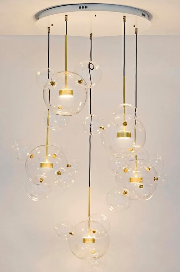 Lampa wisząca kule złota - 300 LED, aluminium, szkło