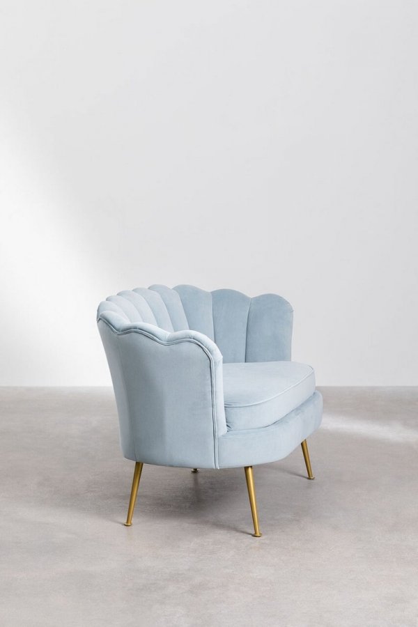 Nowoczesna sofa Keiko do salonu lub poczekalni w stylu glamour-złote nogi niebieska