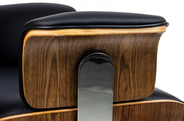 Fotel biurowy czarny - sklejka orzech, skóra naturalna, stal polerowana