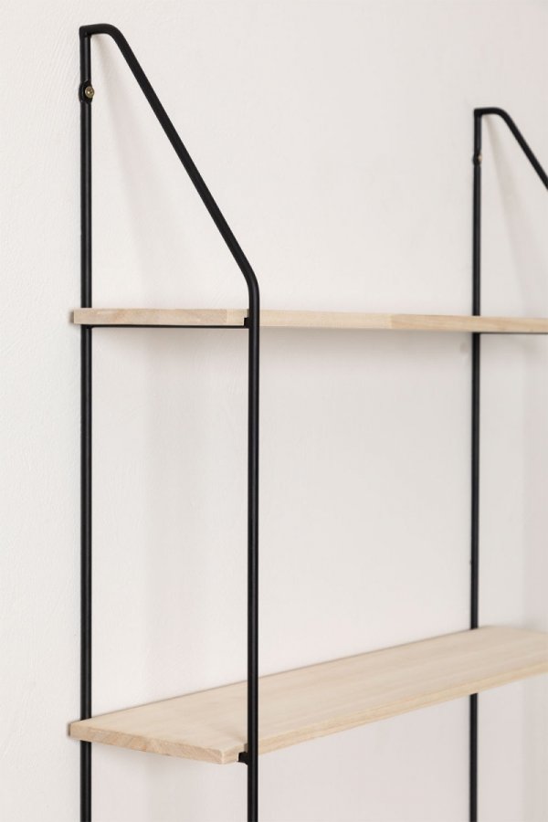 Półka ścienna Arison z drewna paulownia i stalowej konstrukcji, industrialny design