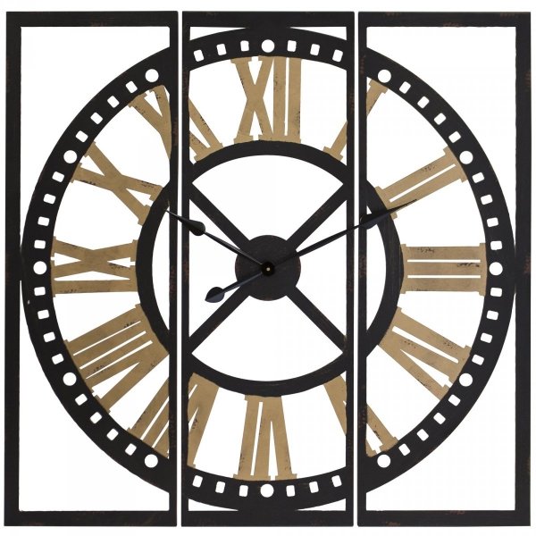 Zegar industrialny czarno, biało, miedziany